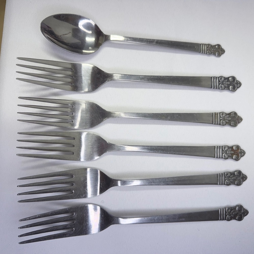 VTG Cambridge‎ Stainless Flatware 5 Dinner Forks 1 Spoon Japan Silverware CBS1